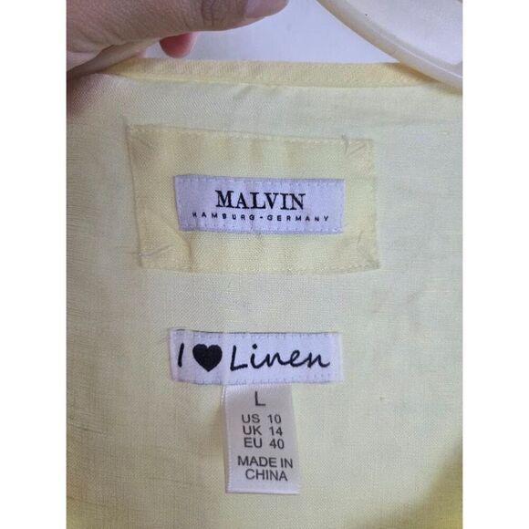 Malvin Hamburg Yellow Embroidered V-Neck 100% Linen Tunic Blouse size Large - Picture 3 of 6